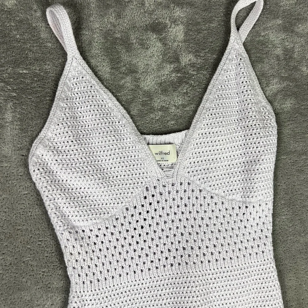 Aritzia Dress Womens XS Wilfred Evie Crochet Pastel Boho Whimsical Midi Lavender - Picture 7 of 12